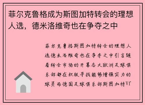 菲尔克鲁格成为斯图加特转会的理想人选，德米洛维奇也在争夺之中