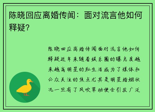 陈晓回应离婚传闻：面对流言他如何释疑？